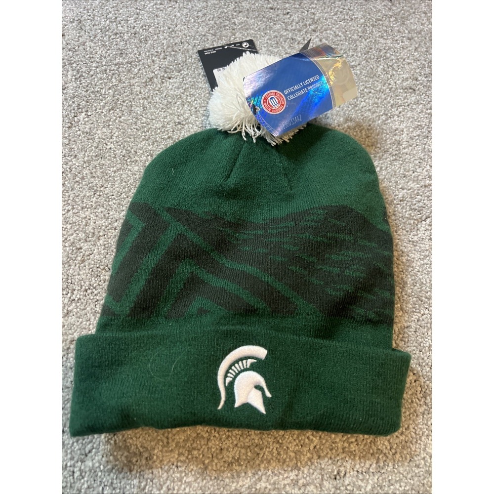 New Nike Mens Michigan State Spartans Beanie Winter Pom Hat Size Adult